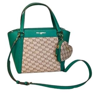 Karl Lagerfeld Monogram "GREEN LAKE" Purse w/Heart💚Coin Wallet